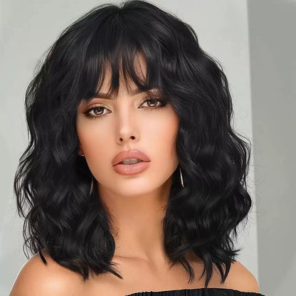 Medium Length Curly Synthetic Wig with Bangs