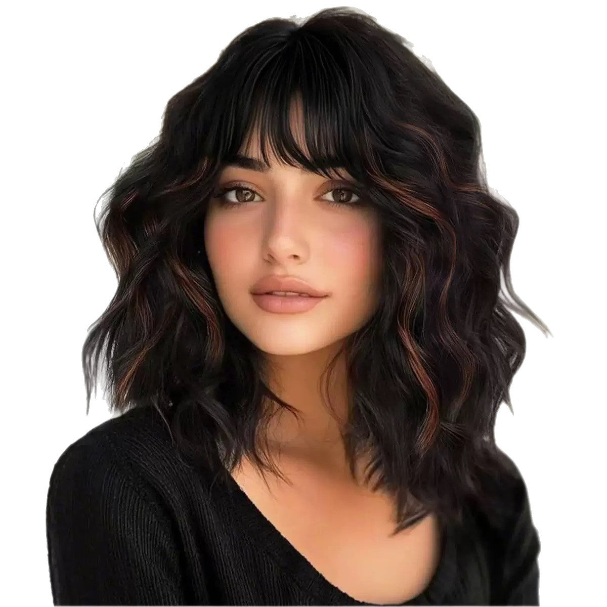 Medium Length Curly Synthetic Wig with Bangs