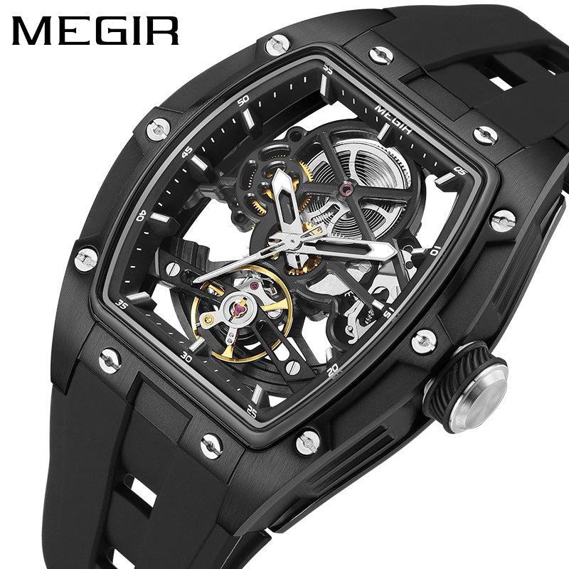 Megir Barrel Mechanical Skeleton Watch