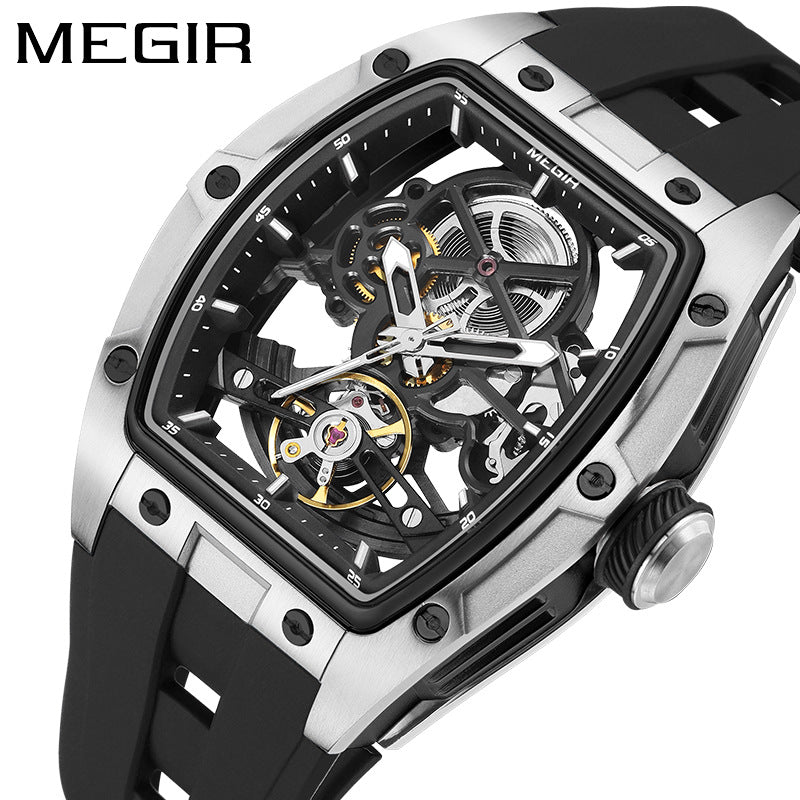 Megir Barrel Mechanical Skeleton Watch