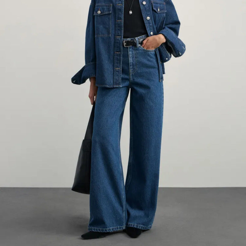 Meikeduo/Tiktok High-Quality Cross-Border Clothing Popular Elastic Wide-Leg Jeans for Women Export European and American Clothing