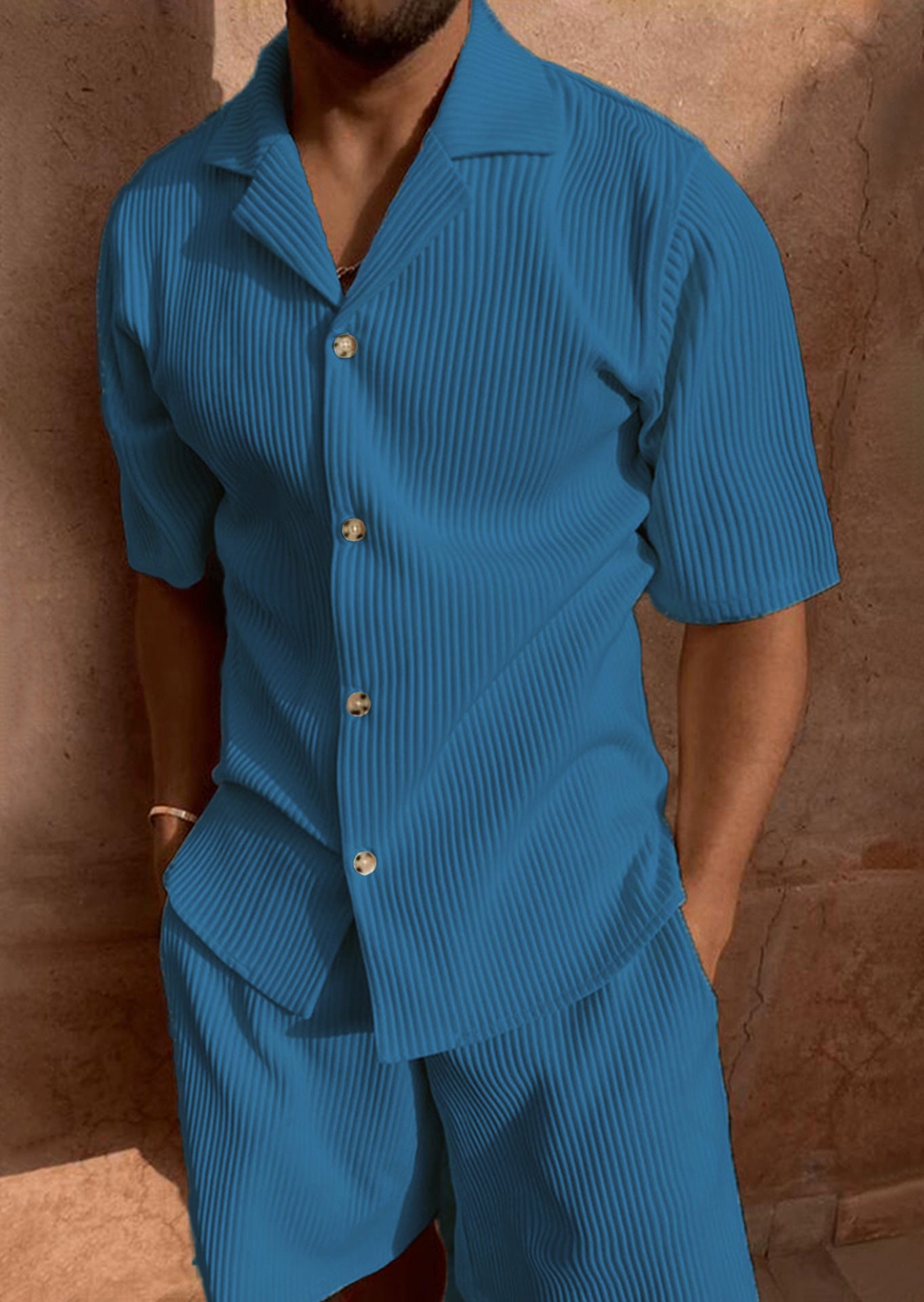 Men Corduroy Casual Shorts Set