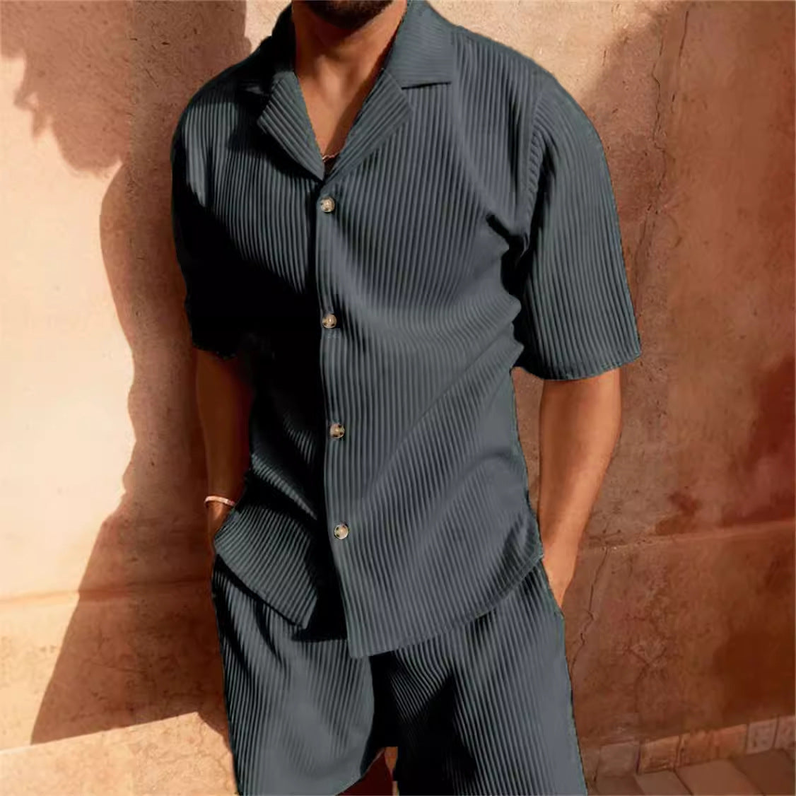 Men Corduroy Casual Shorts Suit