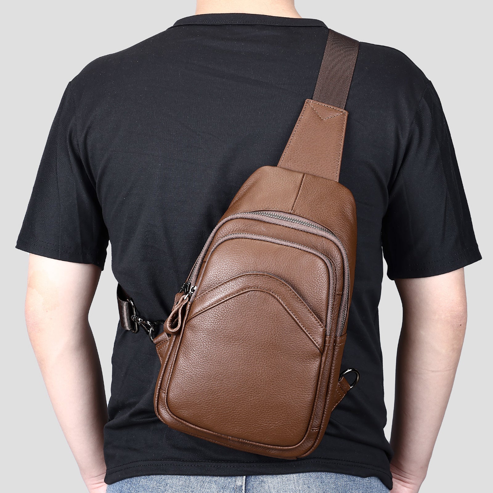 Men Genuine Leather Chest Bag Shoulder Messenger Bag