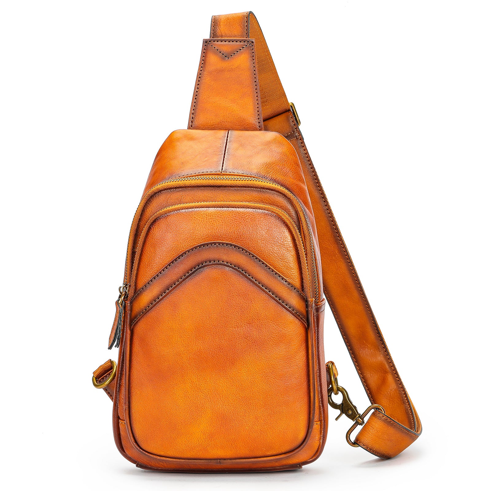 Men Genuine Leather Chest Bag Shoulder Messenger Bag