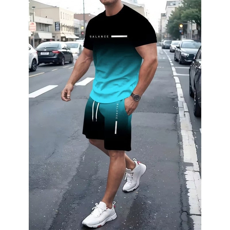Men Gradient Sportswear Shorts Set