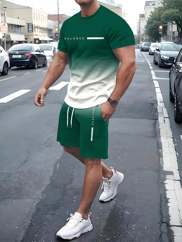 Men Gradient Sportswear Shorts Set