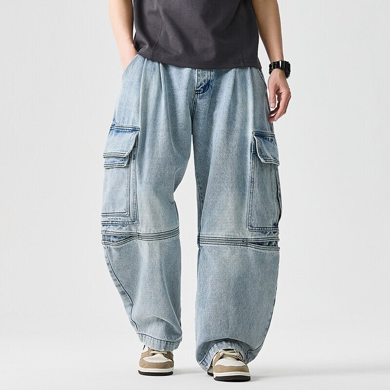 Men Multi Pocket Spliced Denim Pants
