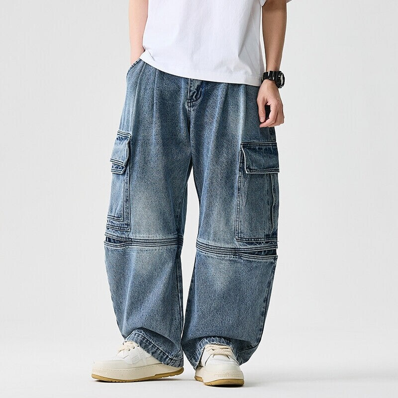 Men Multi Pocket Spliced Denim Pants