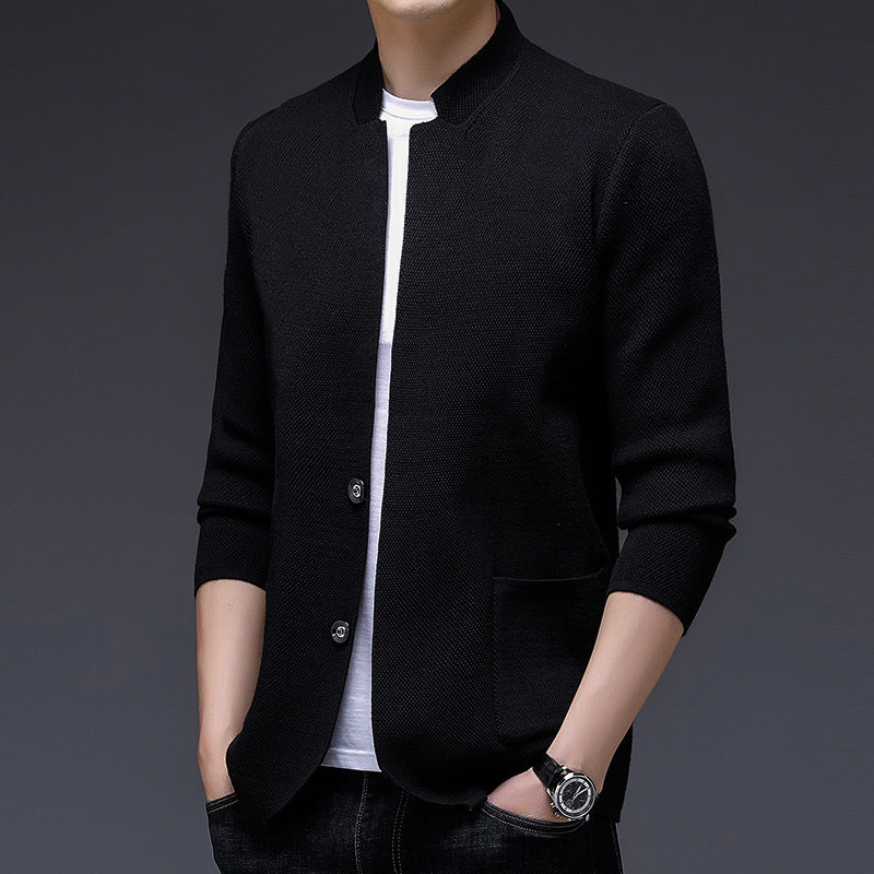 Men Non-Iron Knit Cardigan Long Sleeve Straight Sweater Jacket