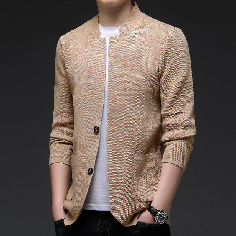 Men Non-Iron Knit Cardigan Long Sleeve Straight Sweater Jacket