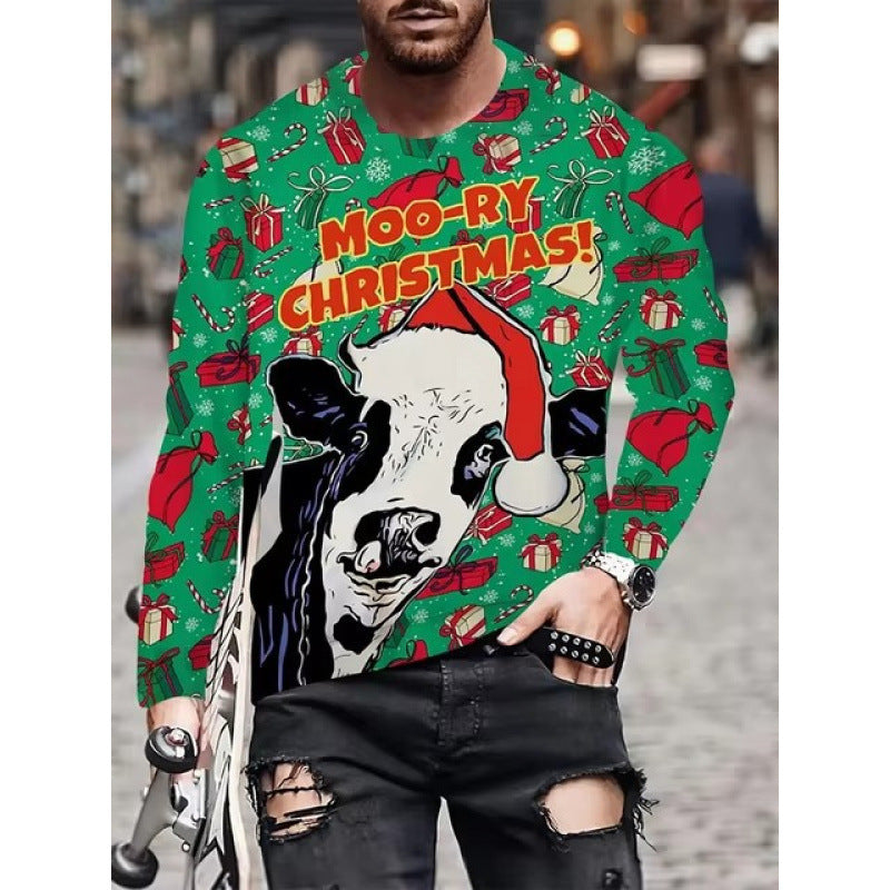 Men's 3D Digital Print Round Neck Long Sleeve T-shirt