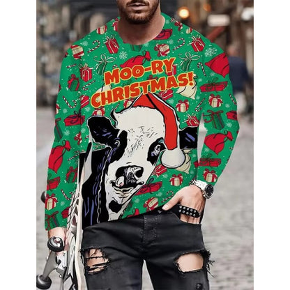 Men's 3D Digital Print Round Neck Long Sleeve T-shirt