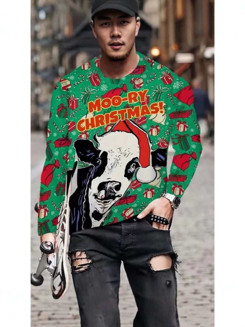 Men's 3D Digital Print Round Neck Long Sleeve T-shirt