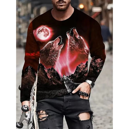 Men's 3D Digital Print Round Neck Long Sleeve T-shirt
