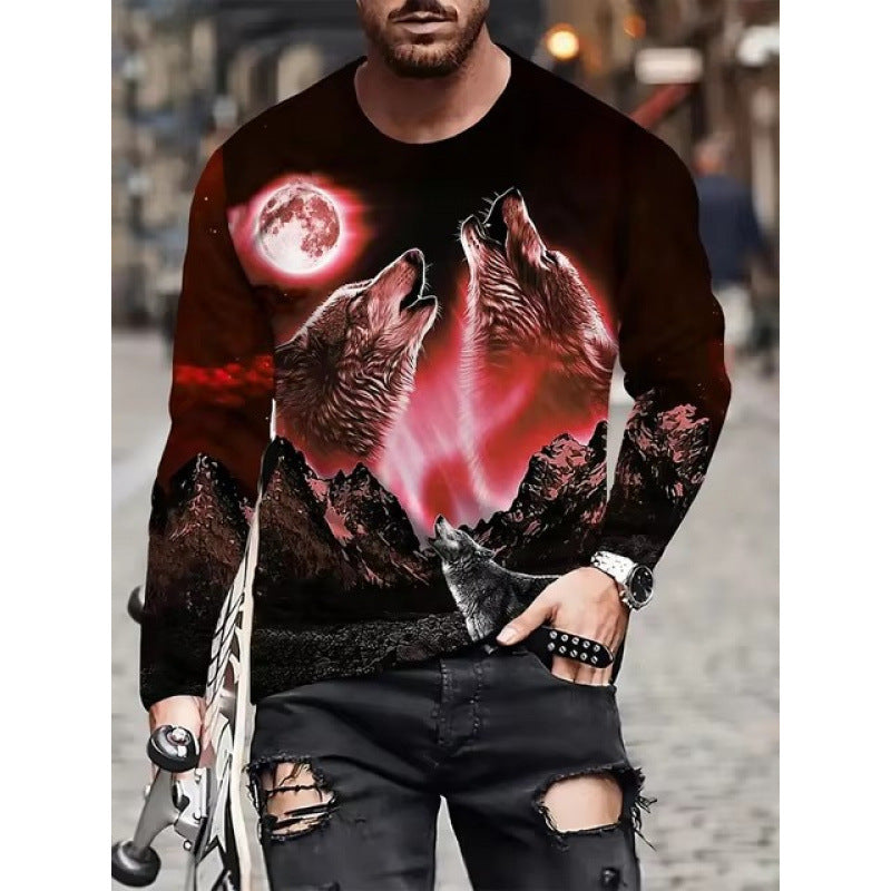 Men's 3D Digital Print Round Neck Long Sleeve T-shirt