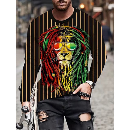 Men's 3D Digital Print Round Neck Long Sleeve T-shirt
