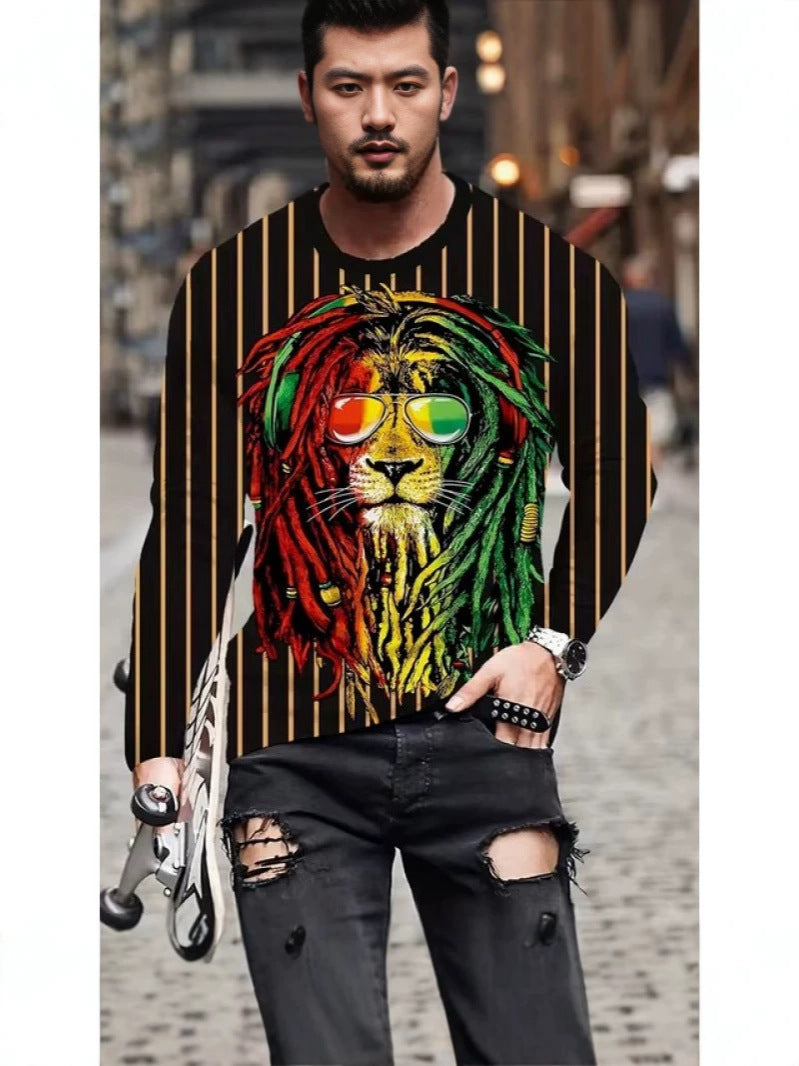 Men's 3D Digital Print Round Neck Long Sleeve T-shirt