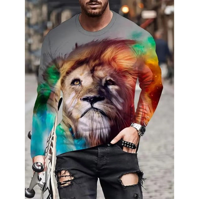 Men's 3D Digital Print Round Neck Long Sleeve T-shirt