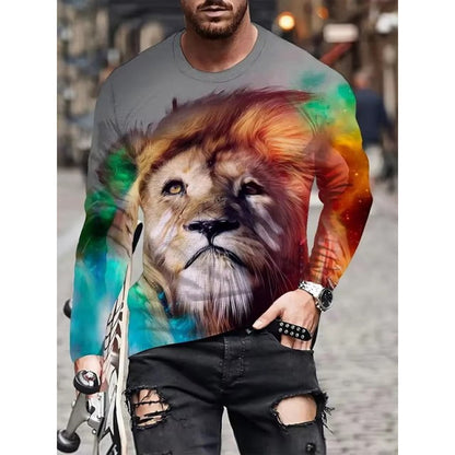 Men's 3D Digital Print Round Neck Long Sleeve T-shirt