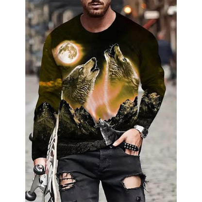 Men's 3D Digital Print Round Neck Long Sleeve T-shirt
