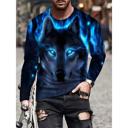 Men's 3D Digital Print Round Neck Long Sleeve T-shirt