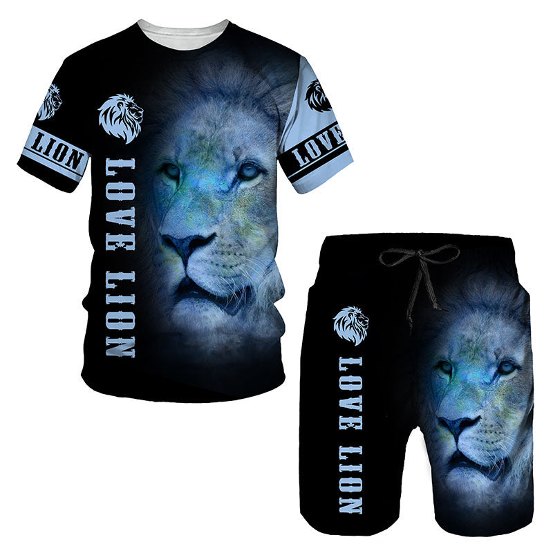 Men's 3D Lion Print Sportswear Set