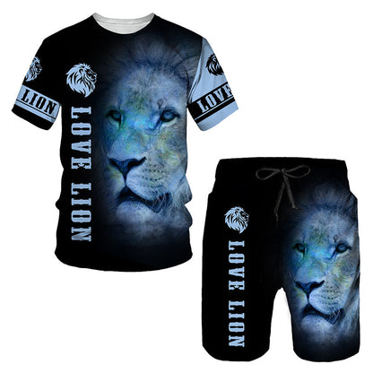 Men's 3D Lion Print Sportswear Set