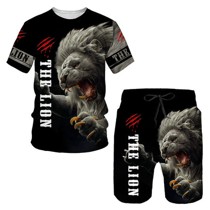 Men's 3D Lion Print Sportswear Set