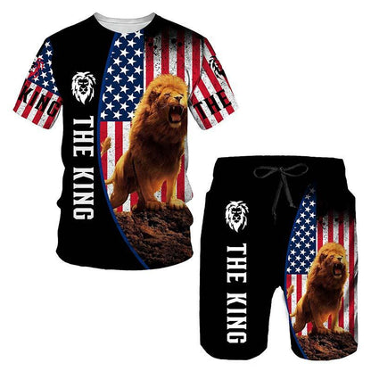 Men's 3D Lion Print Sportswear Set