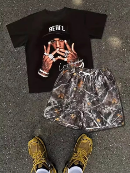 Men's 3D Print Casual Short Sleeve and Shorts