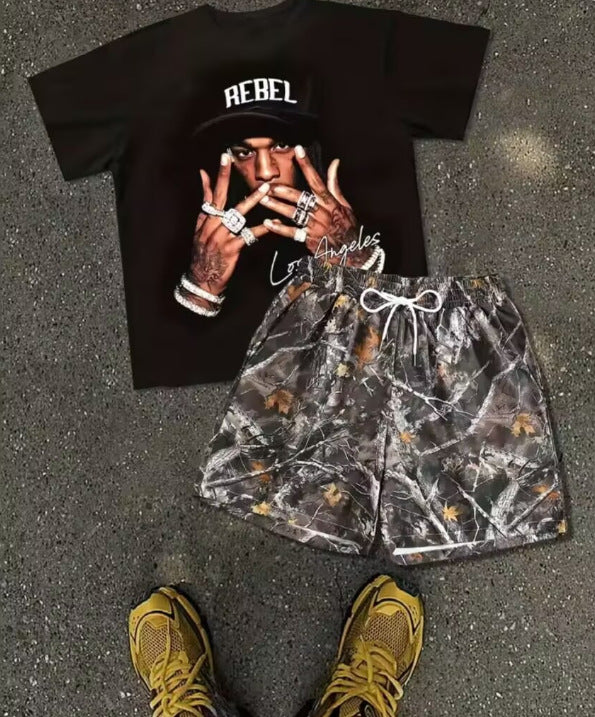 Men's 3D Print Casual Short Sleeve and Shorts
