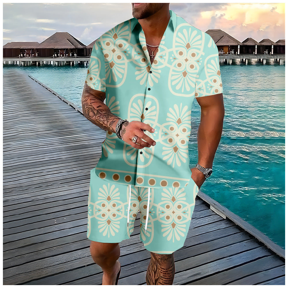 Men's 3D Printed Tropical Shirt and Shorts Set