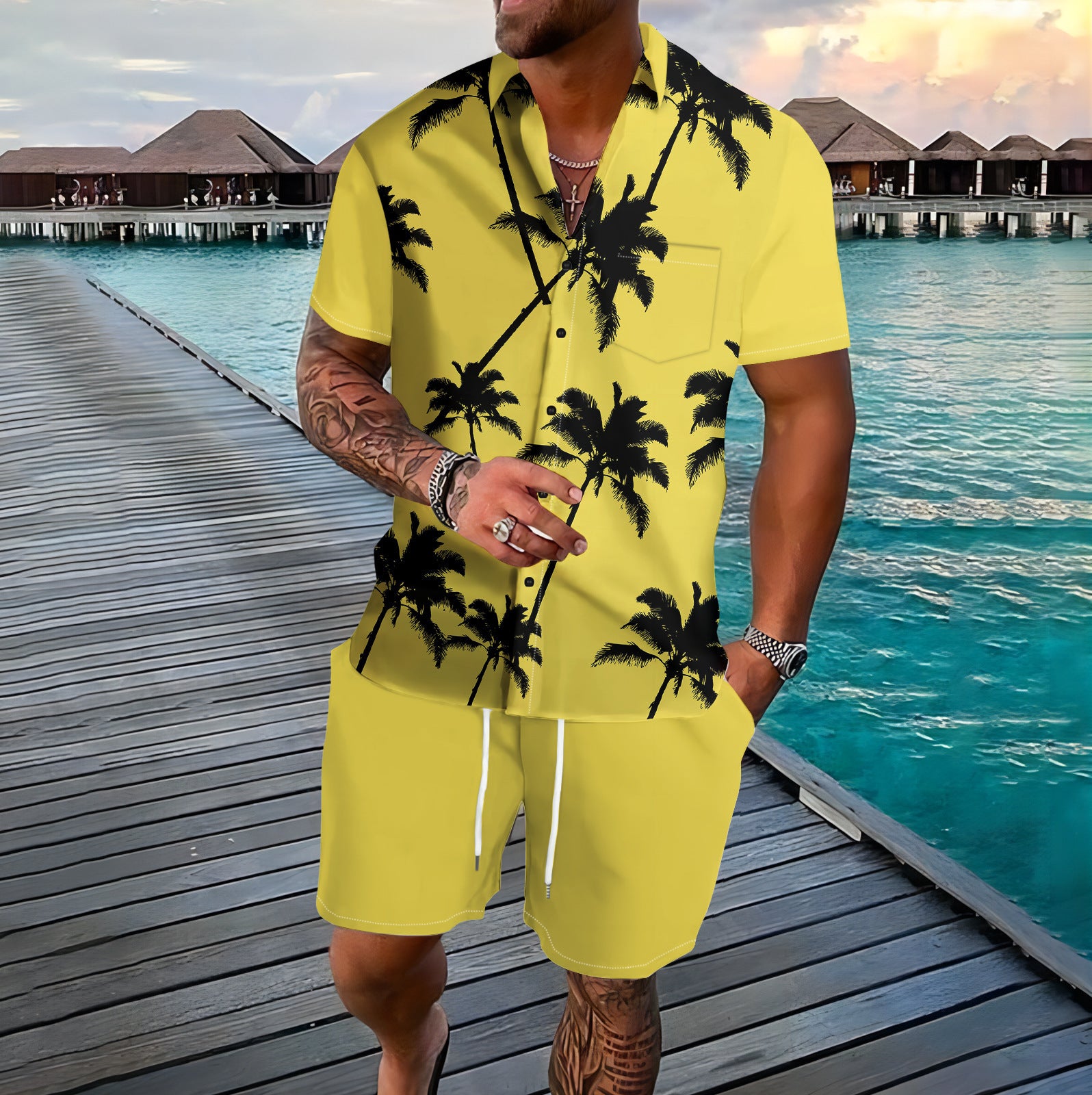 Men's 3D Printed Tropical Shirt and Shorts Set