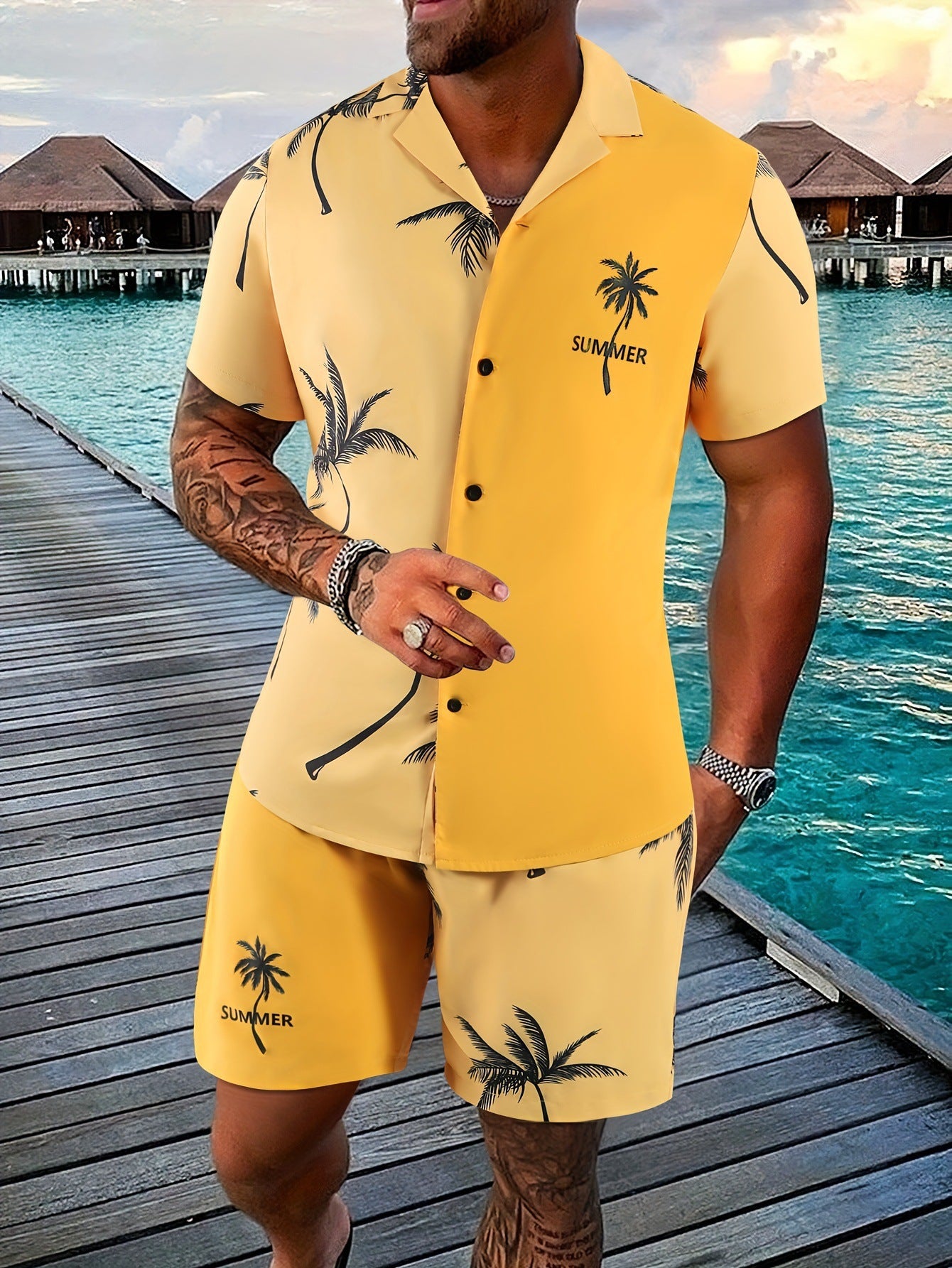 Men's 3D Printed Tropical Shirt and Shorts Set