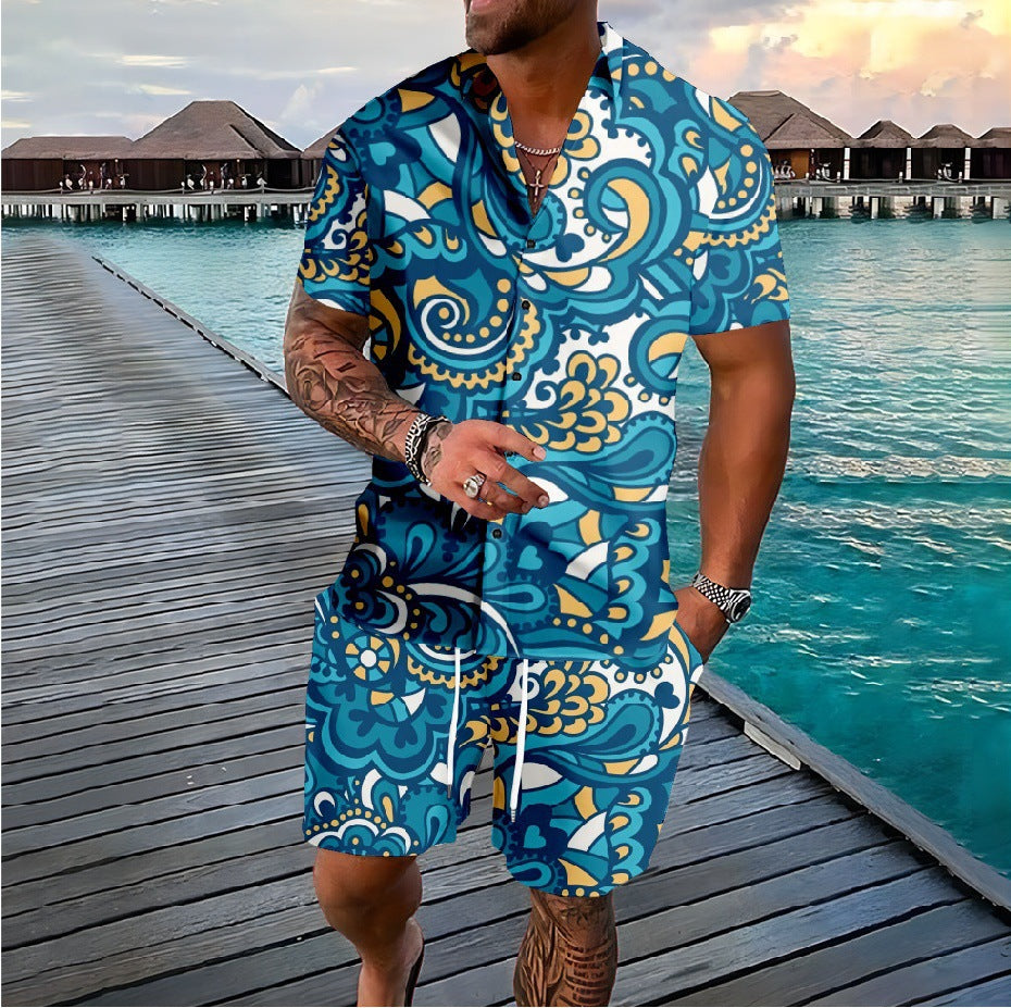 Men's 3D Printed Tropical Shirt and Shorts Set