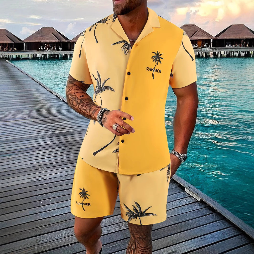 Men's 3D Printed Tropical Shirt and Shorts Set