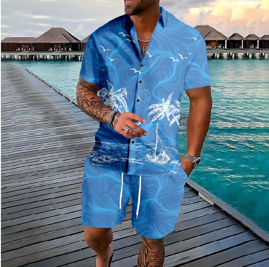 Men's 3D Printed Tropical Shirt and Shorts Set