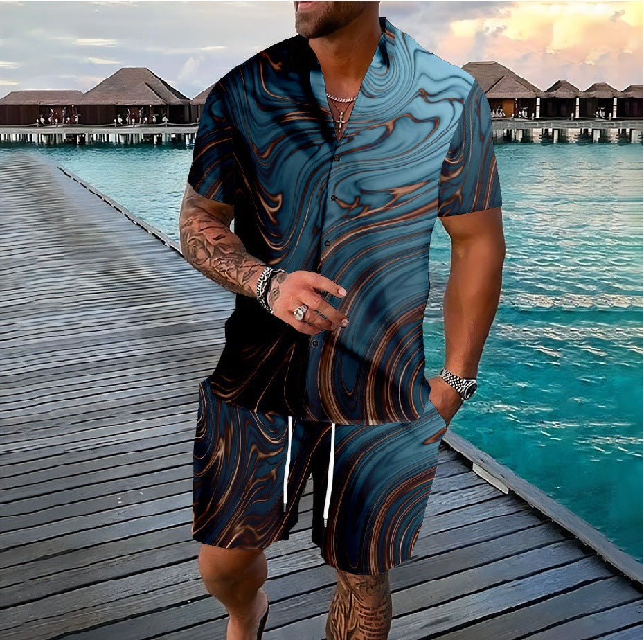 Men's 3D Printed Tropical Shirt and Shorts Set