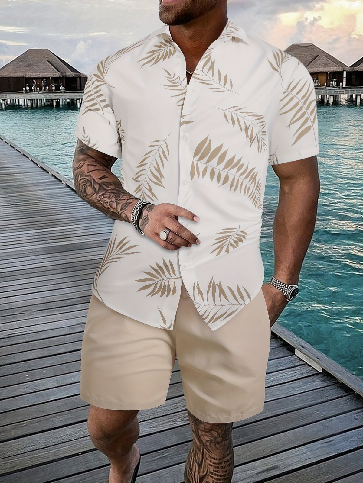 Men's 3D Printed Tropical Shirt and Shorts Set