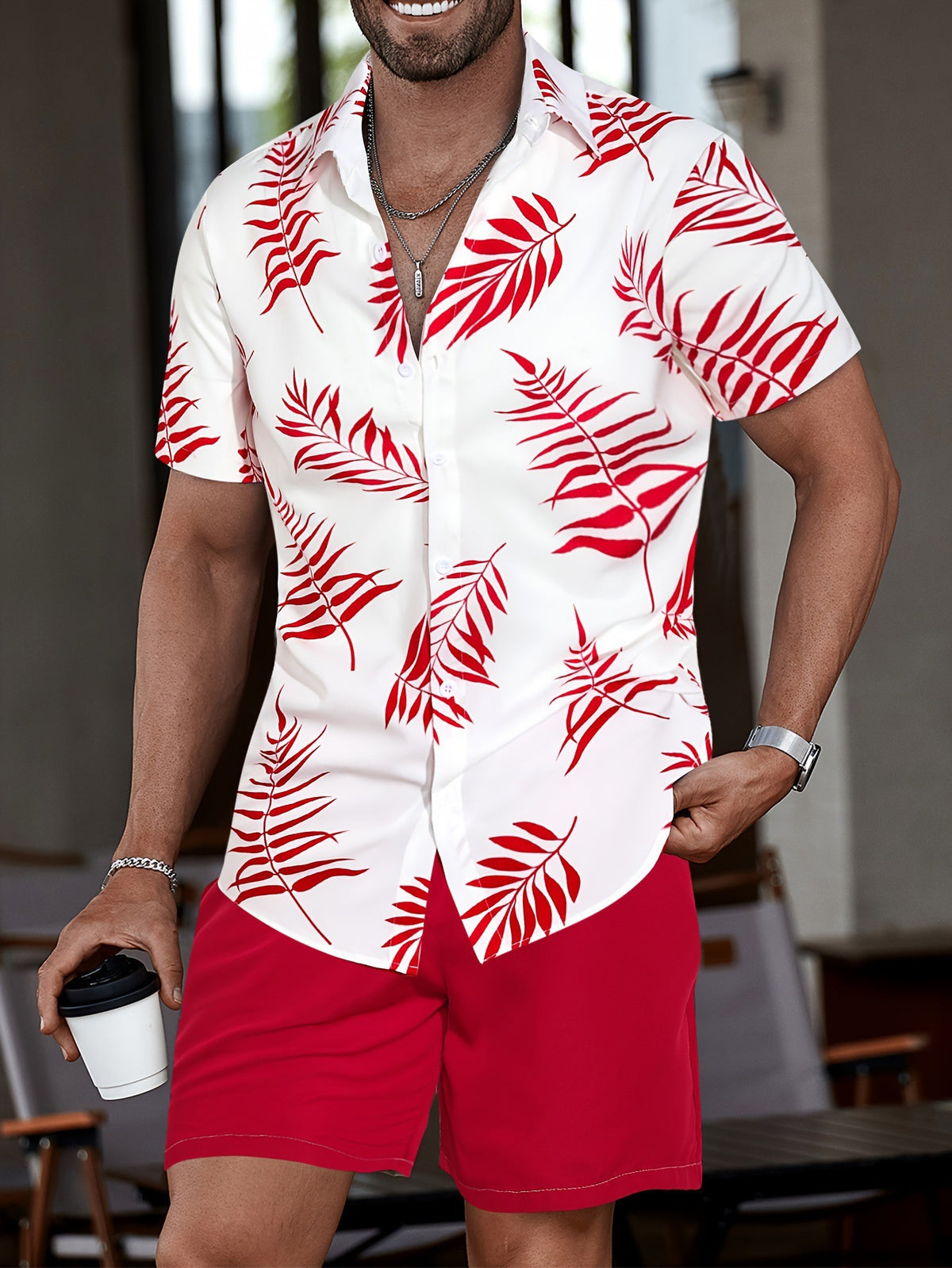 Men's 3D Printed Tropical Shirt and Shorts Set