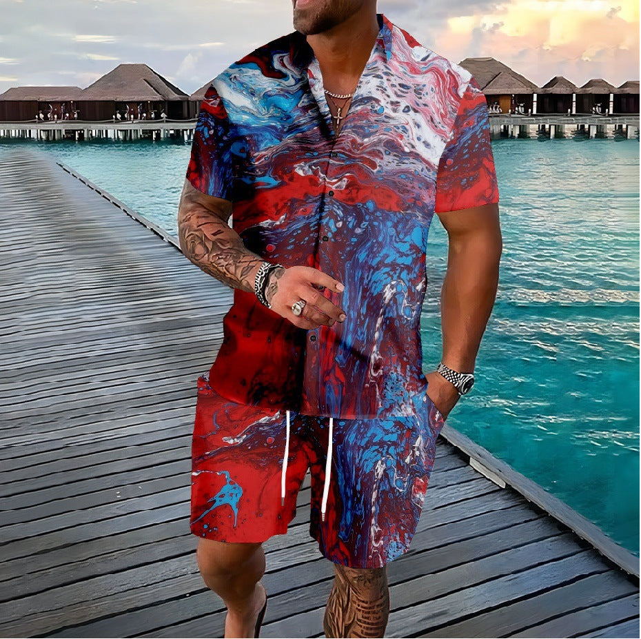 Men's 3D Printed Tropical Shirt and Shorts Set