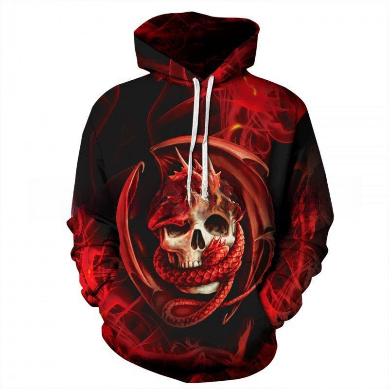 Men's 3D Skull Print Hooded Sweatshirt