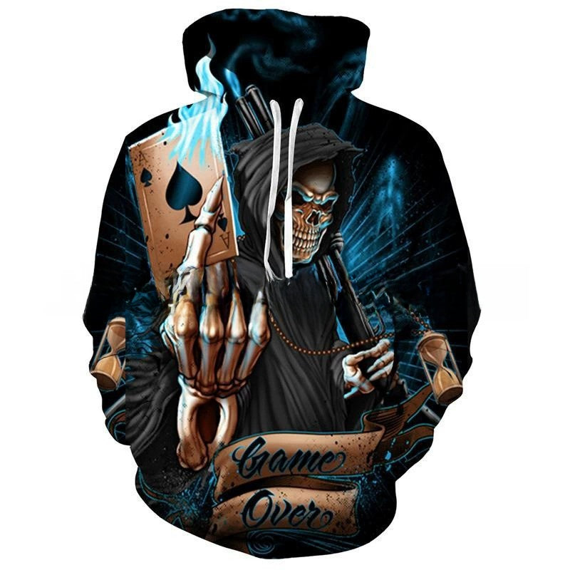 Men's 3D Skull Print Hooded Sweatshirt