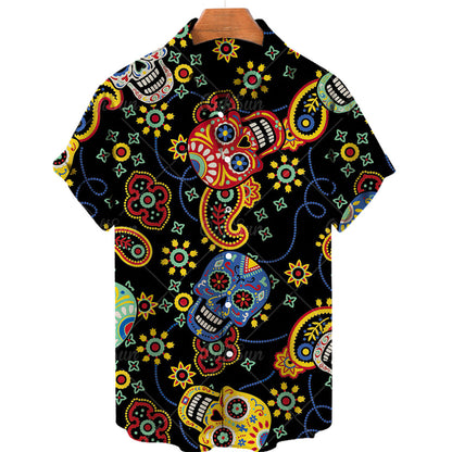 Men's 3D Skull Print Short Sleeve Shirt