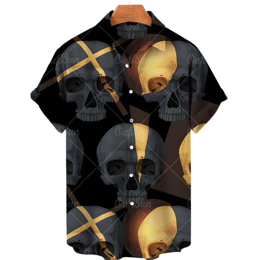 Men's 3D Skull Print Short Sleeve Shirt