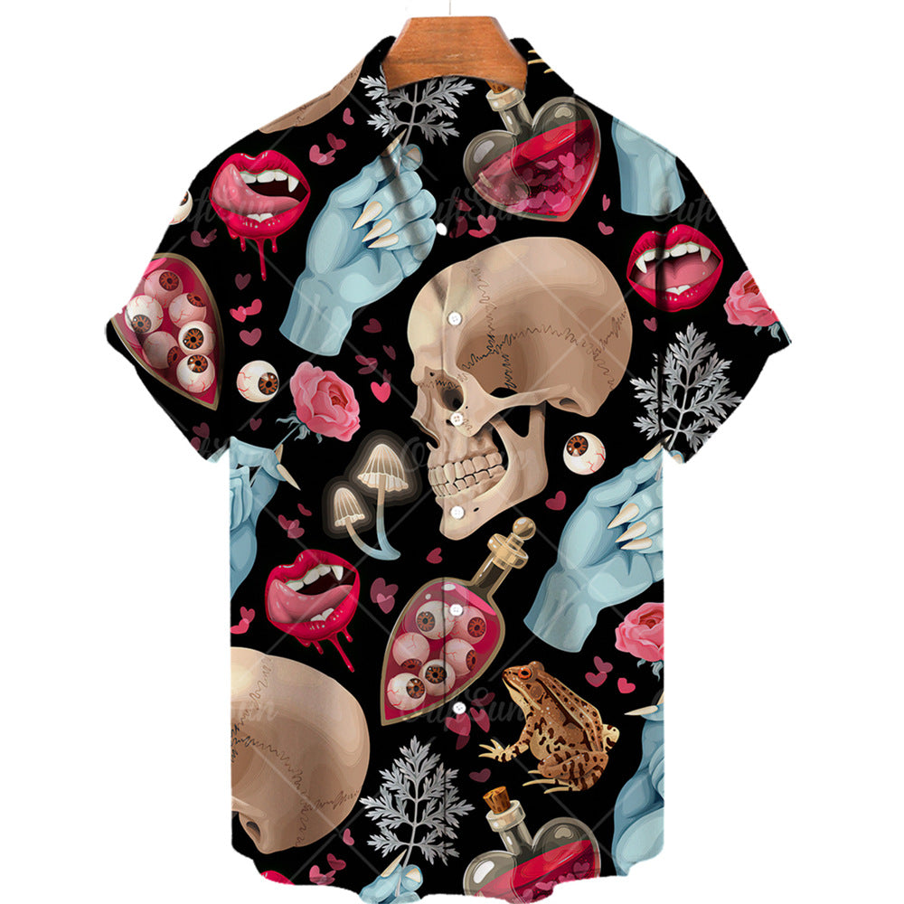Men's 3D Skull Print Short Sleeve Shirt