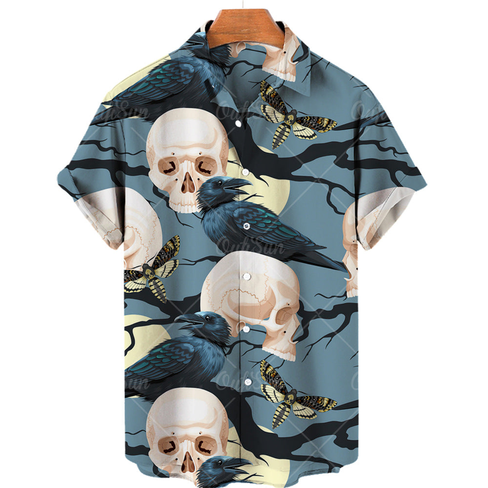 Men's 3D Skull Print Short Sleeve Shirt