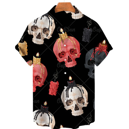 Men's 3D Skull Print Short Sleeve Shirt