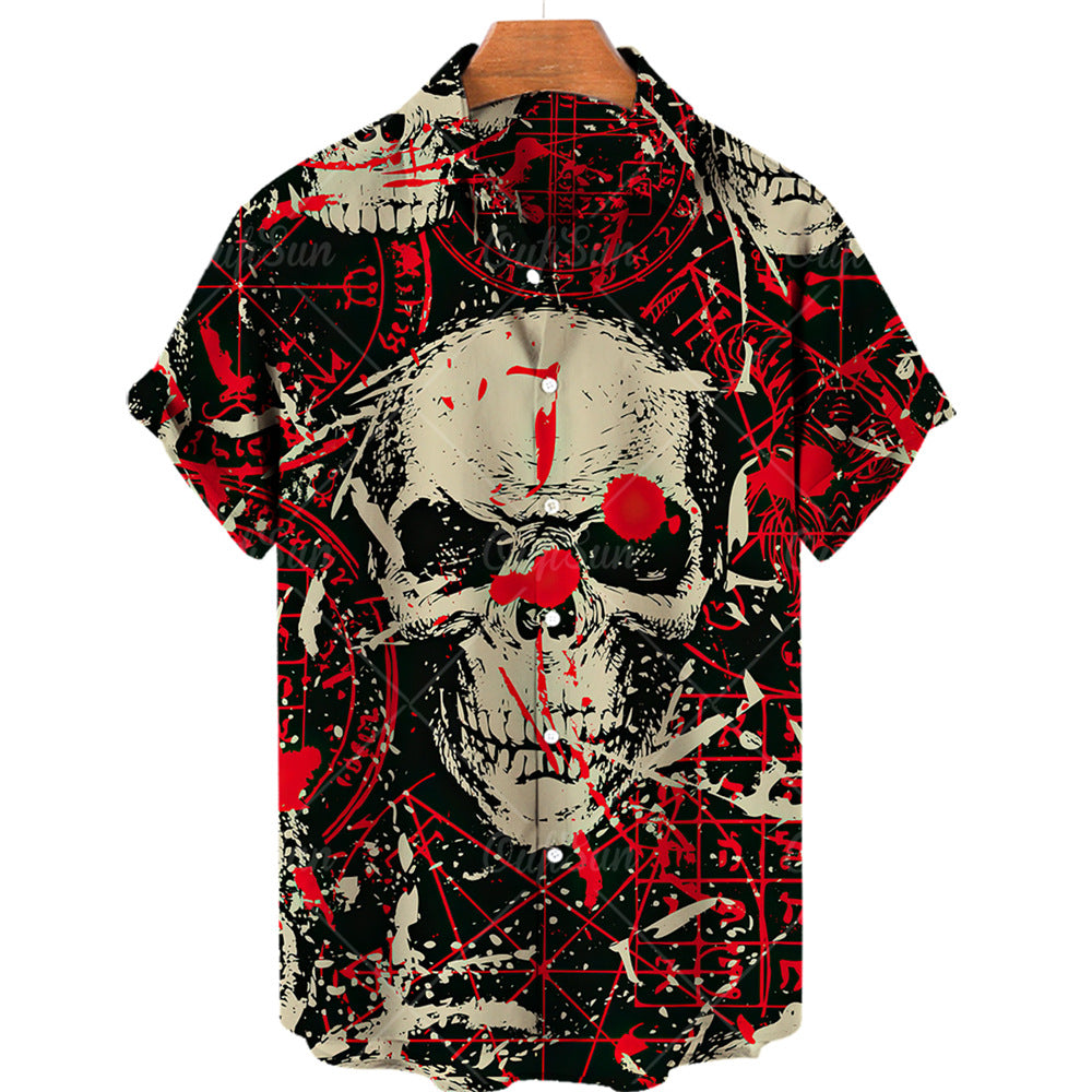 Men's 3D Skull Print Short Sleeve Shirt